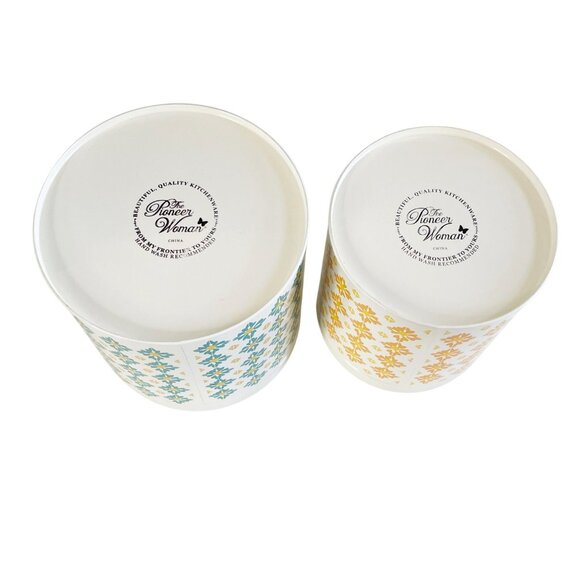 Pioneer Woman Metal Canister Set Floral Geometric Pattern 2 Piece Colorful - Picture 5 of 8